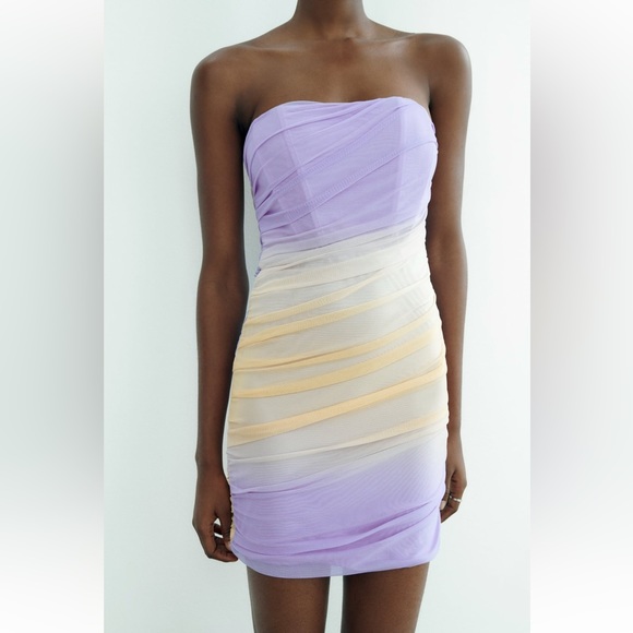 Zara STRAPLESS TULLE DRESS. Lilac. Size M. New with Tags. - Picture 3 of 8